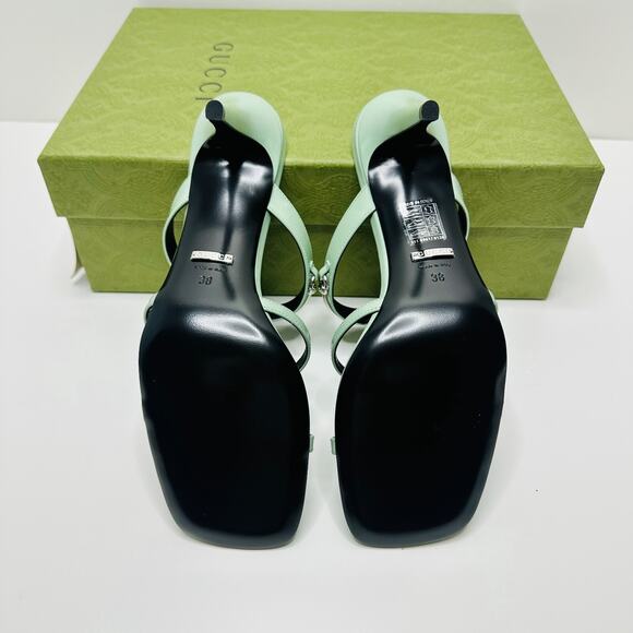 Gucci Regent Slim Horsebit 38/ US 8 Heel Sandals Pacific Green Leather NIB $990 - Picture 11 of 13